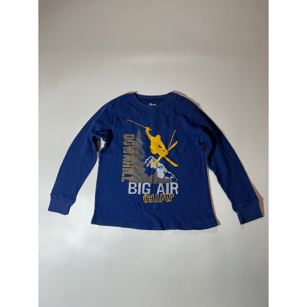 OshKosh Thermal Shirt Boys Size 8 Blue Excellent Ski Graphic Long Sleeve Waffle